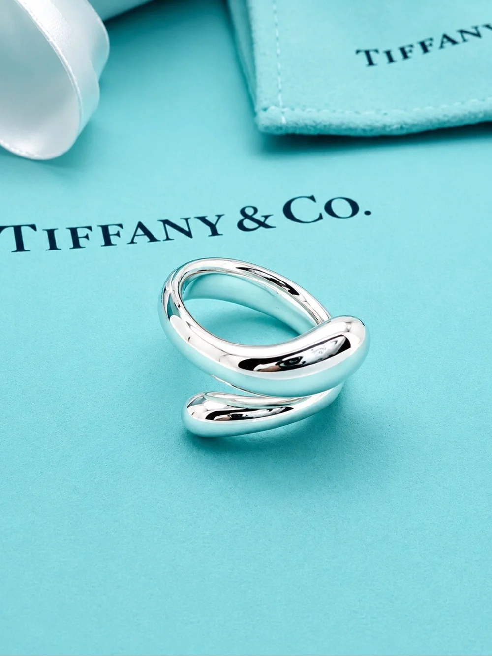 2003 Authenticated Tiffany & Co Elsa Peretti Teardrop Ring Silver Size 4.75